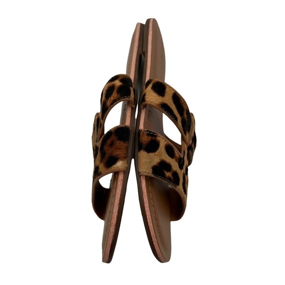 J. Crew Brown Leopard Print Calf Hair Slide Sandals Size 7 Women's - Picture 6 of 9